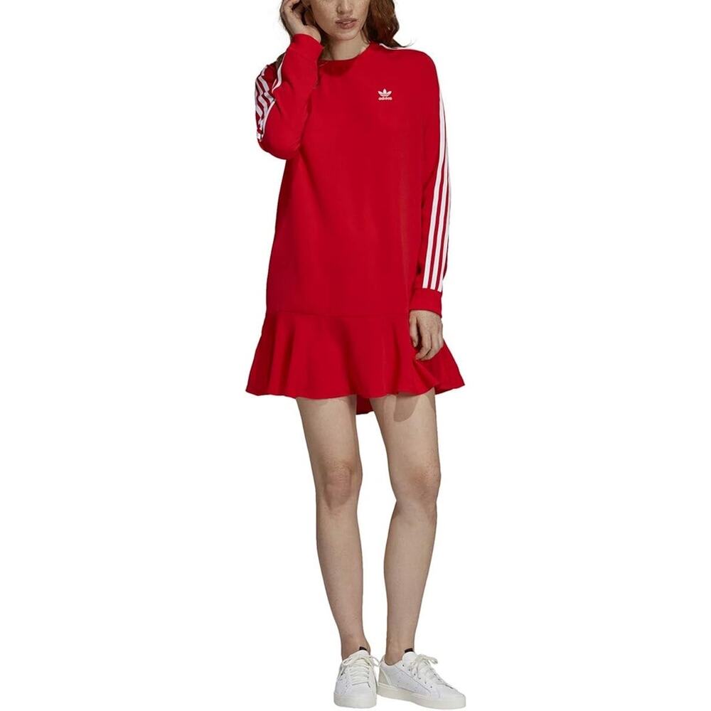 Adidas Sporty Dress Flounce Hem Coquette Red Long sleeves Small/Medium 2018 NEW - Picture 3 of 13